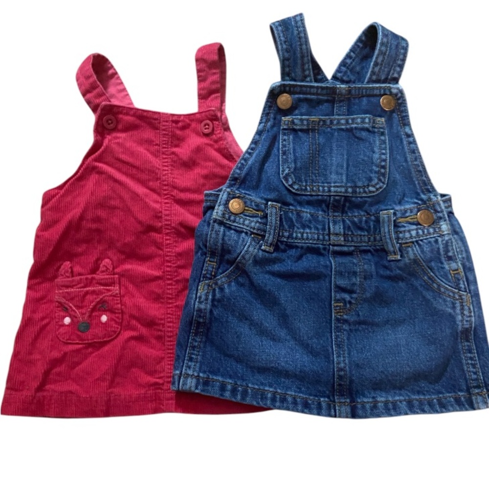Pink corduroy and Blue Denim Overall Dresses bundle